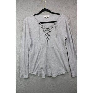 Umgee Long Sleeve Waffle Knit Lace-UpTunic Top-Size Small-Boho